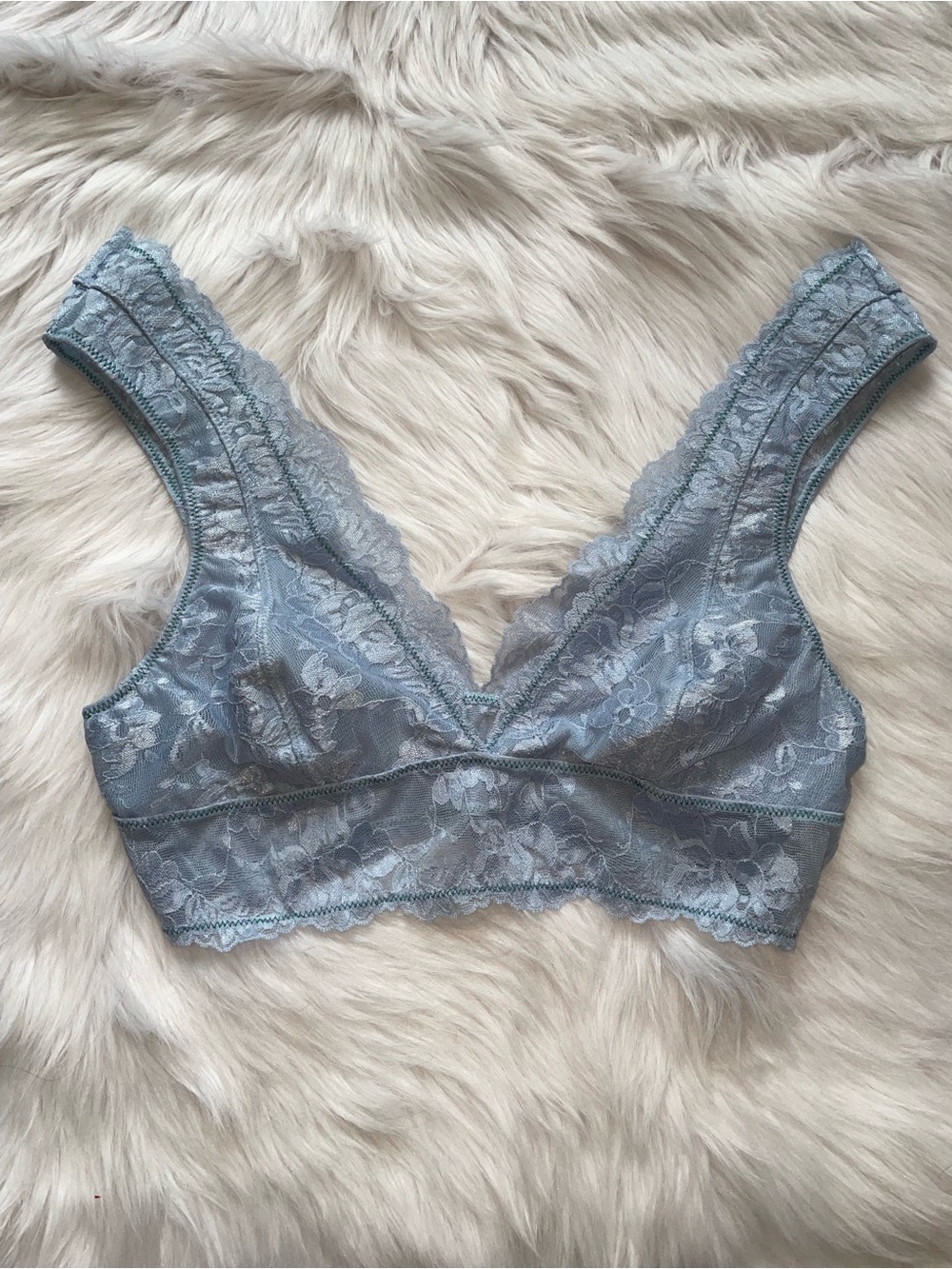 FP Free People intimately blue lace bralette floral bra women’s M medium v neck